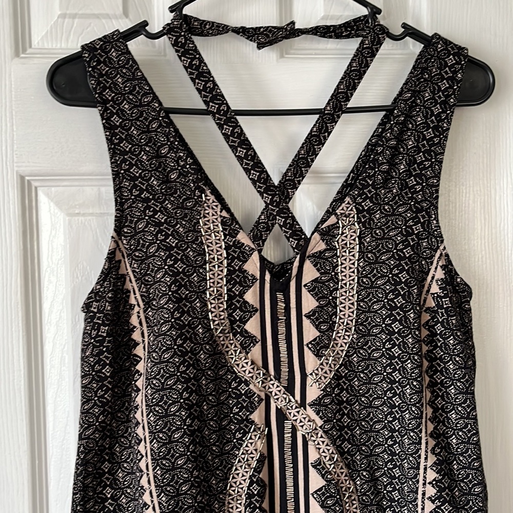 Free People black beaded v neck mini dress size XS